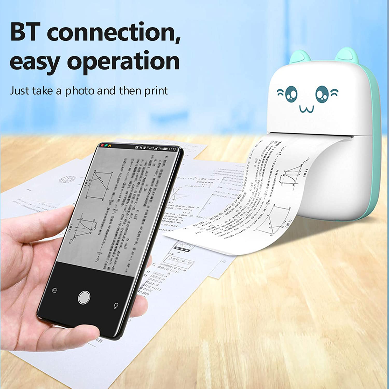 Portable Mini Pocket Printer Cute Thermal Printer with Thermal Printing Paper USB Cable for Note Photo Web Document Printing