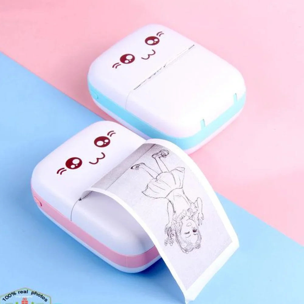 Portable Mini Pocket Printer Cute Thermal Printer with Thermal Printing Paper USB Cable for Note Photo Web Document Printing